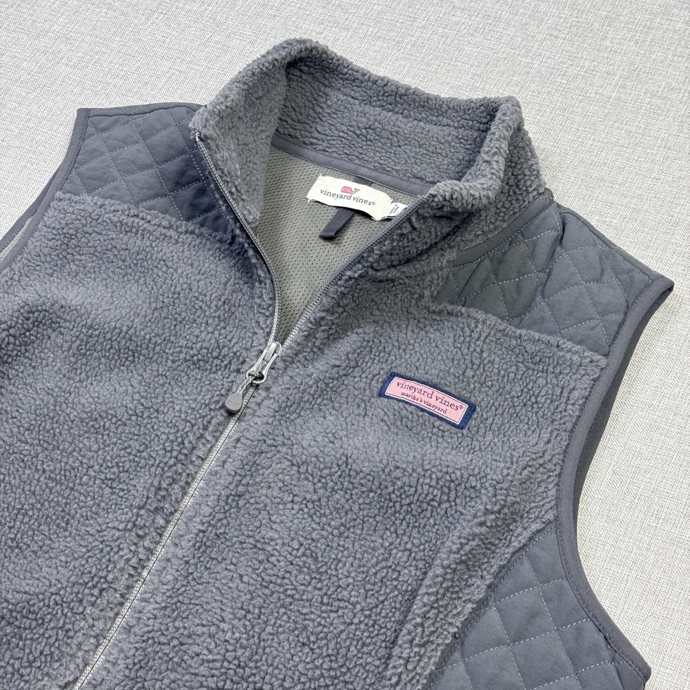Vineyard Vines Quilted Fleece Vest Womens Medium Gray Full Zip Pockets